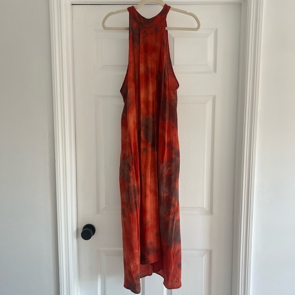 UPSTATE 100% Silk Tie Dye High Neck Orange Maxi Dress L - Picture 3 of 9